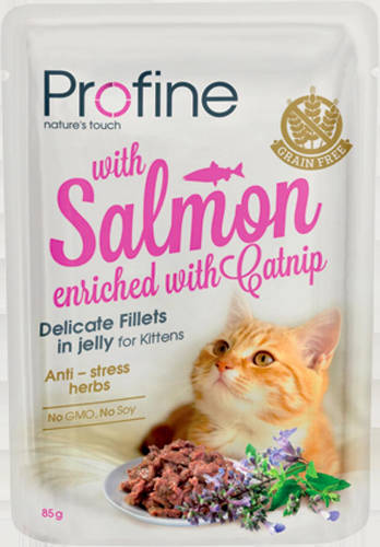 Profine Kitten Cat Pouch filets in Jelly with Salmon (lazac) - Alutasakos kölyök macskák részére (85g) - csak kartonra